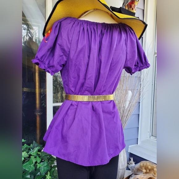 VTG 80's Hecho In Mexico Purple Floral Embroidered Pleated Puff Shoulder Blouse - Picture 5 of 5